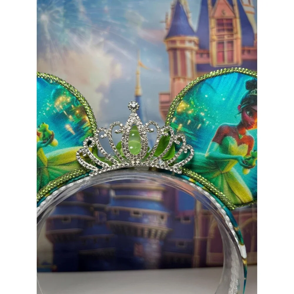 Princess Mouse Ears Headband, Glow in Dark Frog Rhinestone Tiara, Park Ears